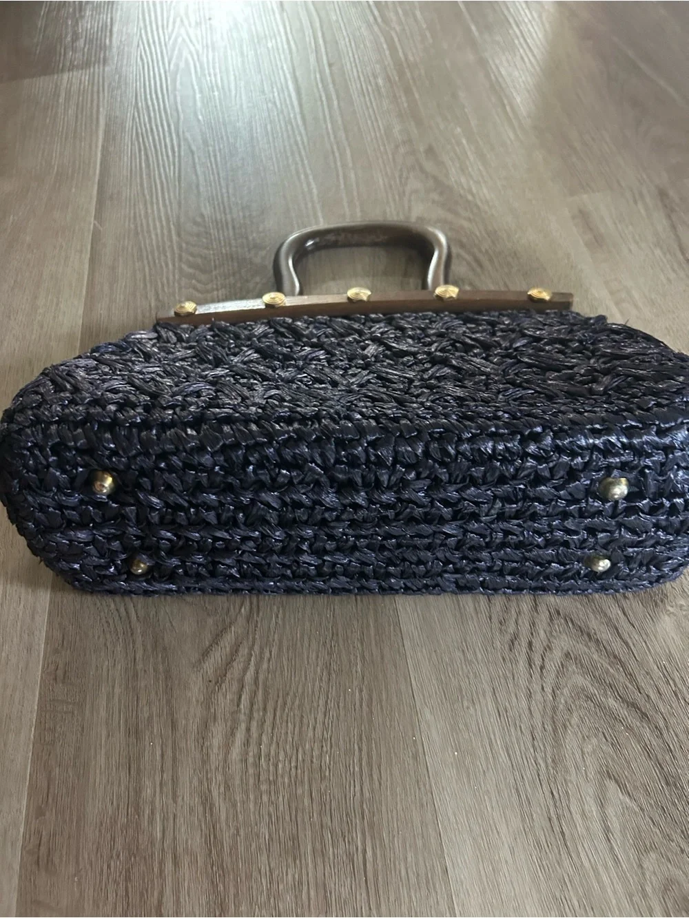 Vintage 1960s Raffia/Wooden Handbag, Purse